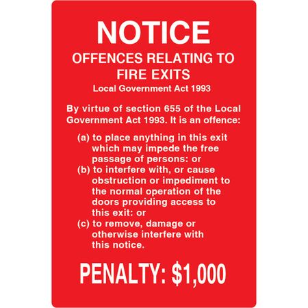 Fire Exit Notice Sign | Large Size 220mm x 320mm | Durable Weather-Resistant Plastic | High Visibility Print | by Fire Factory Australia