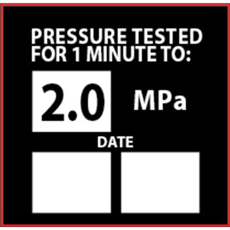 Pressure Test Sticker | 2.0MPa Rating | Durable Adhesive | Weather-Resistant Material | by Fire Factory Australia