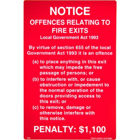 Fire Exit Notice Sign | Adhesive Vinyl | $1100 Penalty Notice | Compact Size | by Fire Factory Australia