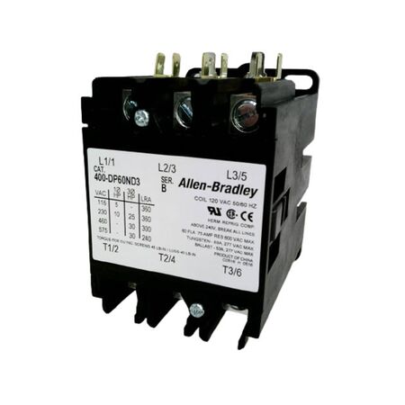 Allen-Bradley 400DP60ND3 Definite Purpose Contactor 60 Amp 3 Pole 120 VAC Coil