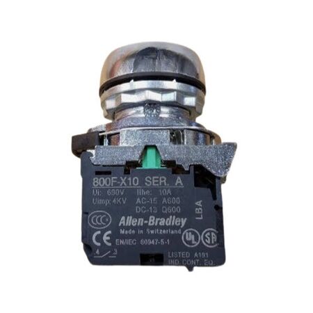 Allen-Bradley 800FMF5MX10 Yellow Non-Illuminated Round Metal Momentary Push Button