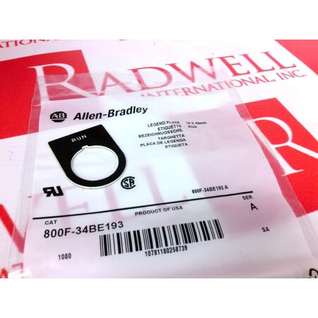 Allen-Bradley Legend Plate 30x40mm Run Blank English