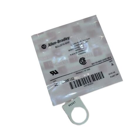 Allen-Bradley Legend Plate 800F34WE186 Reset White with Black Text