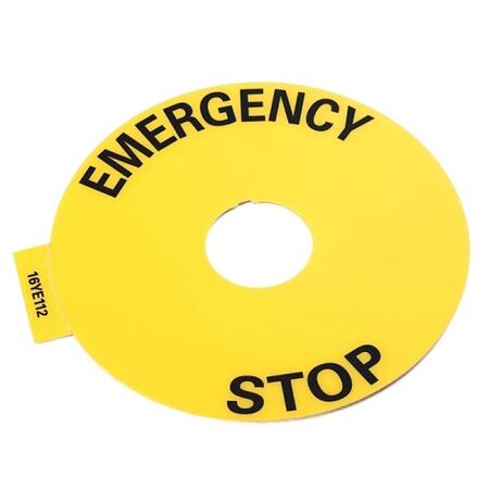 Allen-Bradley 800F16Y Emergency Stop Legend Plate Yellow 90mm Round