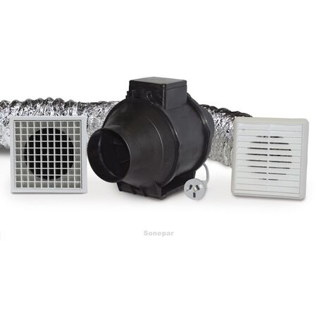 In-Line Fan Kit 100mm | 202 m³/h Airflow | 4m Duct & Grilles | 220V | by Fantech
