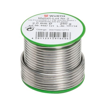 Metal Solder No 2 SLDR NO2 ZN40 PB60 | Zinc Chloride-Free | 2.0 mm Diameter | @250G by Wurth