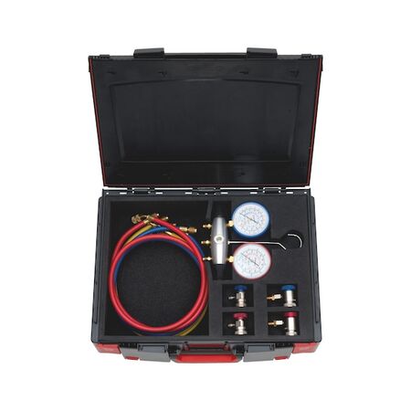Pressure Gauge Bridge for R134a & R1234yf | Class 1.0 Manometer | Colour-Coded Hoses | by Wurth