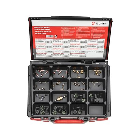 Universal Air Conditioning Valve Assortment | 71 Pieces | Includes Valve Extractor Tool | Compatible with Multiple Vehicle Brands | by Wurth