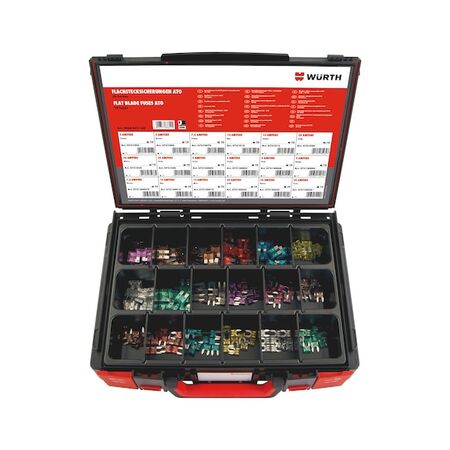 Flat Blade Fuse ATO Mini Assortment | 180 Pieces | 2A to 30A Ratings | Organized System Box | by Wurth