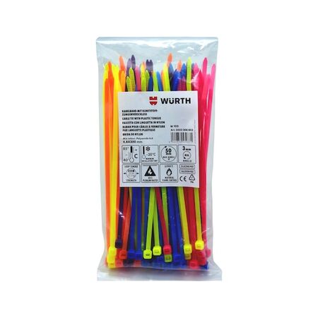 Coloured Cable Tie Assortments | 100 PCS | 5 Vibrant Colors | Silicone & Halogen Free | by Wurth