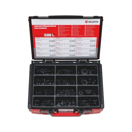 Cable Grommets Assortment | 200 Pieces in System Case | Durable EPDM Rubber | Black Color | by Wurth
