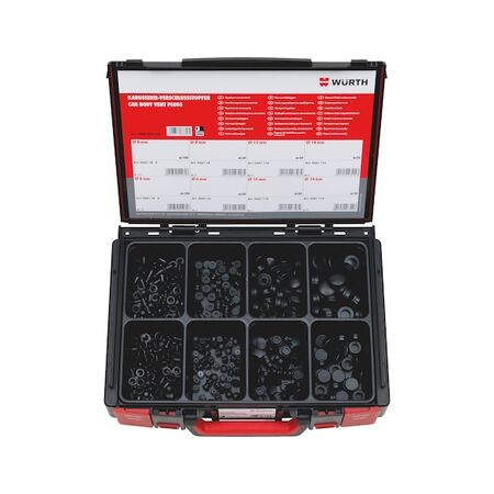 Body Sealing Plugs Assortment | 450 Pieces in System Case | Corrosion Resistant & Silicone-Free | Black | @1 of 1 | by Wurth