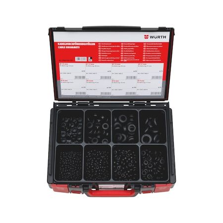 Cable Grommets Assortment | 555 Pieces in System Case | Durable EPDM Rubber | Black Color | by Wurth