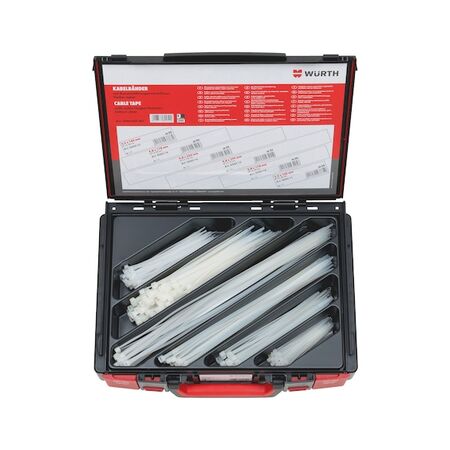 Cable Tie Natural Assortment | 250 Pieces in Sturdy Case | Silicone-Free | Temperature Resistant -40 to 85°C | by Wurth