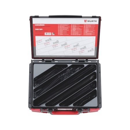 Cable Tie Black Assortment | 250 Pieces in System Case | Durable PA 6.6 Material | Silicone-Free | @1 of 1 | by Wurth