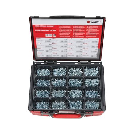Tapping Screws Pan Head Assortment | 1603 Pieces | Zinc Plated Steel | AW Drive Included | by Wurth