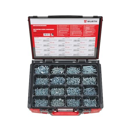 Tapping Screw Countersunk Head Assortment | 1403 Pieces | Zinc Plated Steel | AW Drive | by Wurth