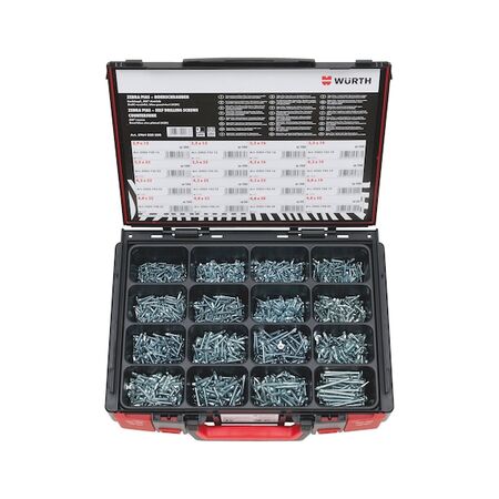 Countersunk Head Drilling Screw Assortment | 1453 Pieces | Zinc Plated Steel | AW Drive | by Wurth
