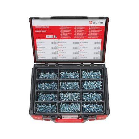 Raised Countersunk Head Screw Assortment | Zinc Plated Steel | 1100 Pieces | ISO 7045 | by Wurth