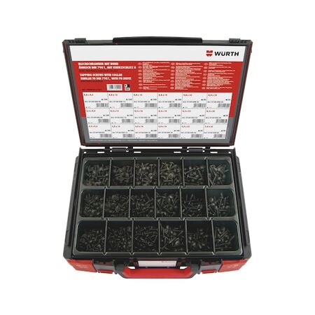 Tapping Screw Pan Head with Collar | Delta Seal Black Zinc Plated | 1500 PCS Assortment | by Wurth