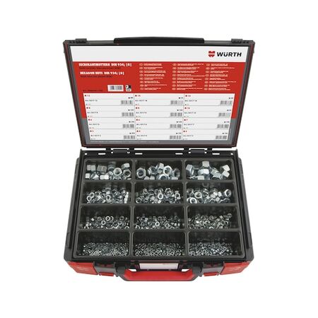 Hexagon Nut Assortment | 1035 Pieces | Zinc Plated Steel | DIN 934 Compliant | by Wurth