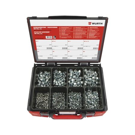 Hexagon Nut Self Locking Assortment | 600 Pieces | Zinc-Plated Steel | DIN 985 Standard | by Wurth