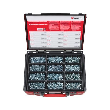 Flat Head Screw Assortment | Hexalobular Drive | Zinc Plated Steel | 1500 Pieces | by Wurth