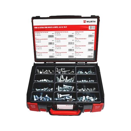 Fine and Extra Fine Bolts and Nuts Assortment | 282 Pieces | Zinc & Zinc Nickel Coatings | Strength Grades 8.8 & 10.9 | by Wurth