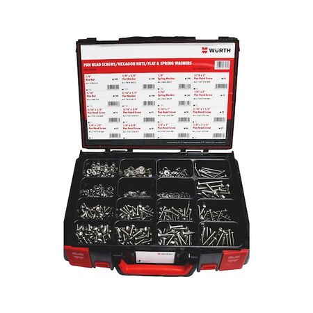 Pan Head Screws Hexagon Nuts Assortment | 1,065 Pieces | A2 Stainless Steel | Organized System Case | by Wurth