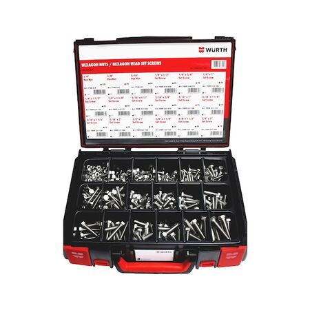 Hexagon Head Set Screws and Nuts Assortment | 465 Pieces | Stainless Steel A2 | UNC Thread | by Wurth
