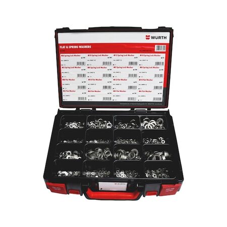 Flat and Spring Washer Assortment | A2/304 Stainless Steel | 1390 Pieces | Organized System Case | by Wurth
