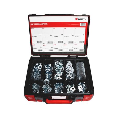 Flat Washers Imperial Assortment | 465 Pieces | Zinc Coated for Corrosion Resistance | Organized System Case | by Wurth