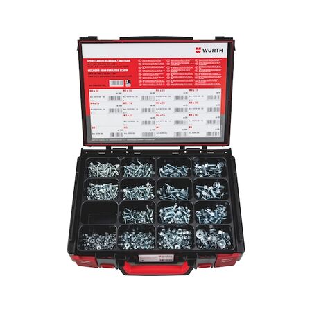 Serrated Screws and Locking Nuts Assortment | 860 Pieces | Zinc Plated Steel | M4, M5, M6, M8 Sizes | by Wurth