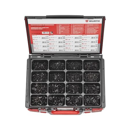 Countersunk Head Screw Assortment | Hexalobular Drive | Zinc Nickel Black Coating | 1140 PCS | by Wurth