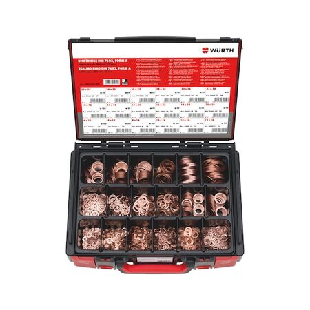 Sealing Ring Assortment DIN 7603 Shape A | 1350 Pieces | Solid Copper Construction | Heat Resistant Up to +300°C | by Wurth