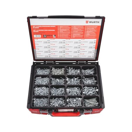 ASSY 4 CS Fittings Screw Assortment | Zinc Plated Steel | Full Thread Countersunk Head | 2102 Pieces | by Wurth