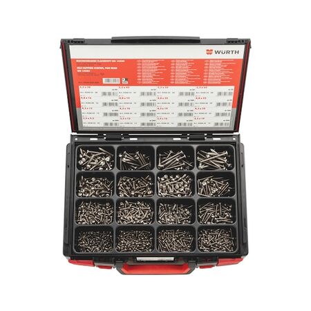 Tapping Screw Flat Head Assortment | 1875 Pieces | Stainless Steel A2 | Hexalobular Drive | by Wurth