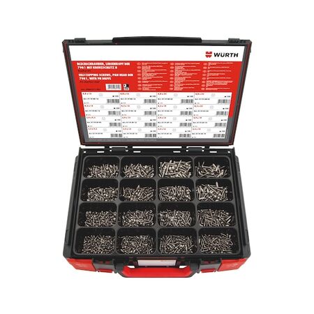 Tapping Screws Pan Head DIN 7981 A2 | 1600 Pieces Assortment | Stainless Steel | by Wurth