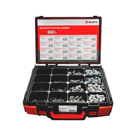 Rivet Nut Assortment | 640 Pieces | Zinc Plated Steel & Aluminium | Multi-Purpose | by Wurth