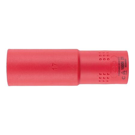 VDE 1/2 Inch Socket Wrench | Insulated for Live Electrical Work | Chrome-Vanadium Steel | 17mm Width | by Wurth