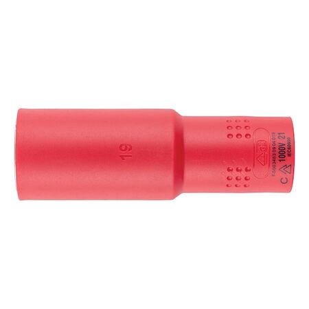 VDE 1/2 Inch Socket Wrench | Insulated for Live Electrical Work | Chrome-Vanadium Steel | 19mm Width | by Wurth