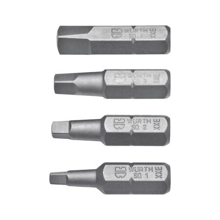 Square Bit Assortment 4 pcs | Sizes 1, 2, 3, 4 | Secure Fitting Design | by Wurth