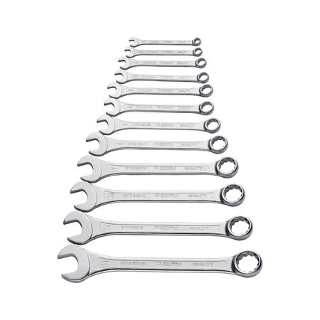 Inch Combination Wrench Set | 12 Pieces | Bi-Hex POWERDRIV Drive | Chrome Plated | by Wurth