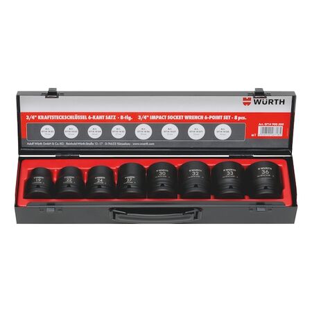 3/4 Inch Impact Socket Wrench Assortment | 8 Pieces | Hexagon Shape | Short Length | by Wurth