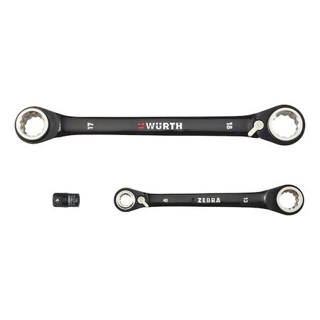 Double Ring Ratchet Spanner Assortment | 3 Pieces | Black Chromium-Plated | Slim Ratchet Head | by Wurth