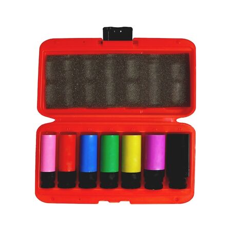 1/2 Inch Drive Impact Socket Set | 7 Pieces | Hardened Impact Steel | Plastic Sleeve Protection | by Wurth