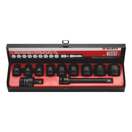 1/2 Inch Impact Socket Wrench Set | Short Design | 11 Pieces | Hexagon | by Wurth