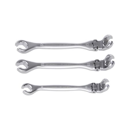 Metric Double End Flare Nut Wrench Set | 3 Pieces | 15° Offset & 230° Swiveling Joint | Matt Chrome-Plated | by Wurth