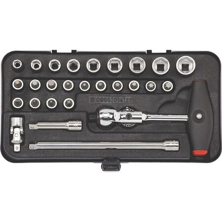 1/4 Inch Socket Wrenches Assortment | 27 Pieces | Multi-Purpose Ball-Head Ratchet | Ergonomic Handle | by Wurth