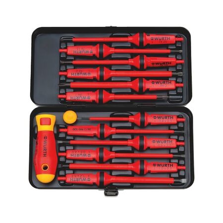 VDE Screwdriver Set 14 Pieces | Insulated Blades | Rotating Cap | IEC 60900 Tested | by Wurth